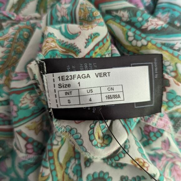 BA&SH Faga Off The Shoulder Midi Dress Size Small Green Paisley Preowned - Picture 8 of 13